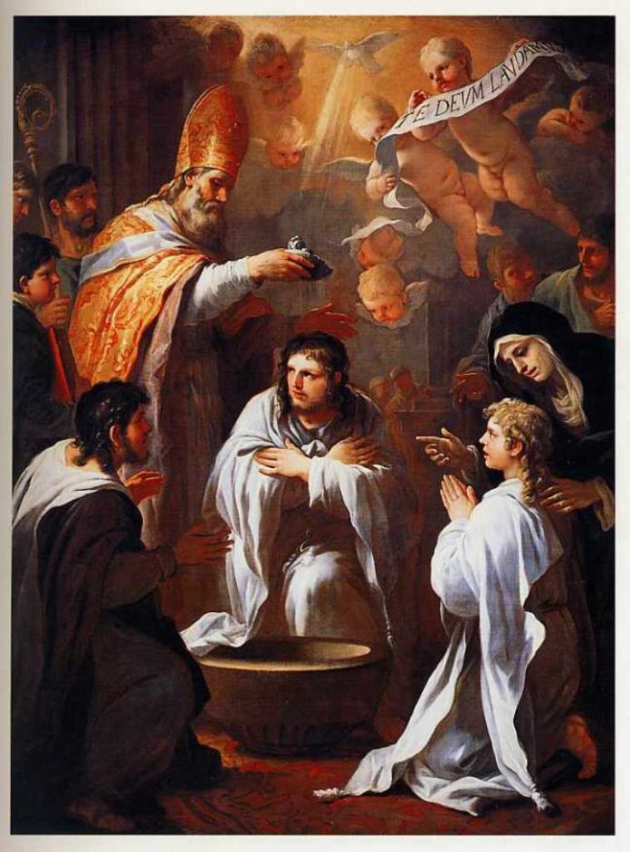 LUCA GIORDANO - Sant'Agostino battezzato da S. Ambrogio - dimensioni (220 x 175 cm)